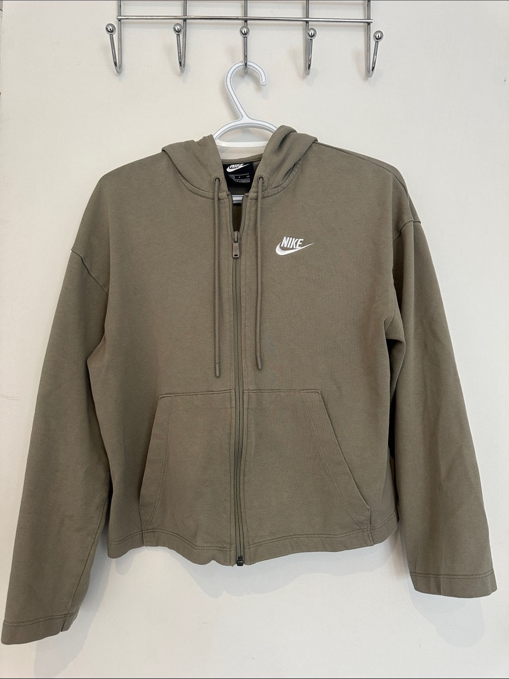 Nike Olive Zip-Up Hoodie with White Swoosh